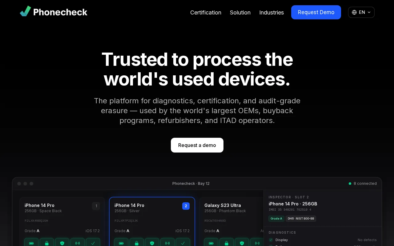 Phonecheck product screenshot